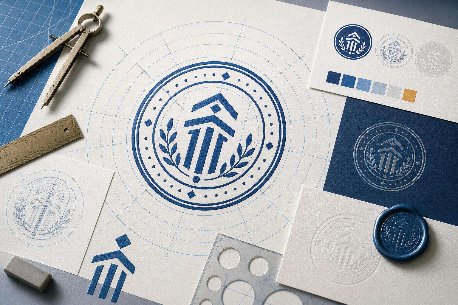 Company seal construction showing balanced rings, spacing, and business details