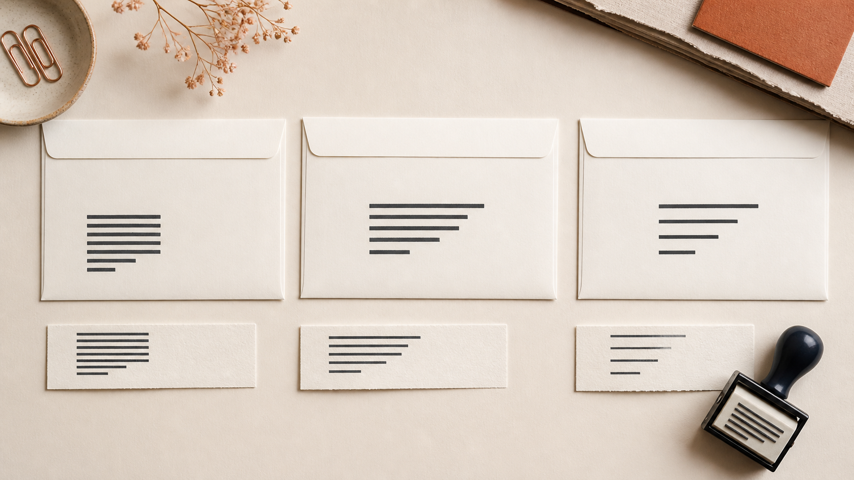 Envelope address layouts showing cramped, moderate, and generous line spacing without readable text