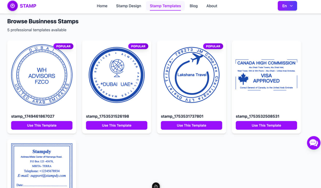 business stamp templates list