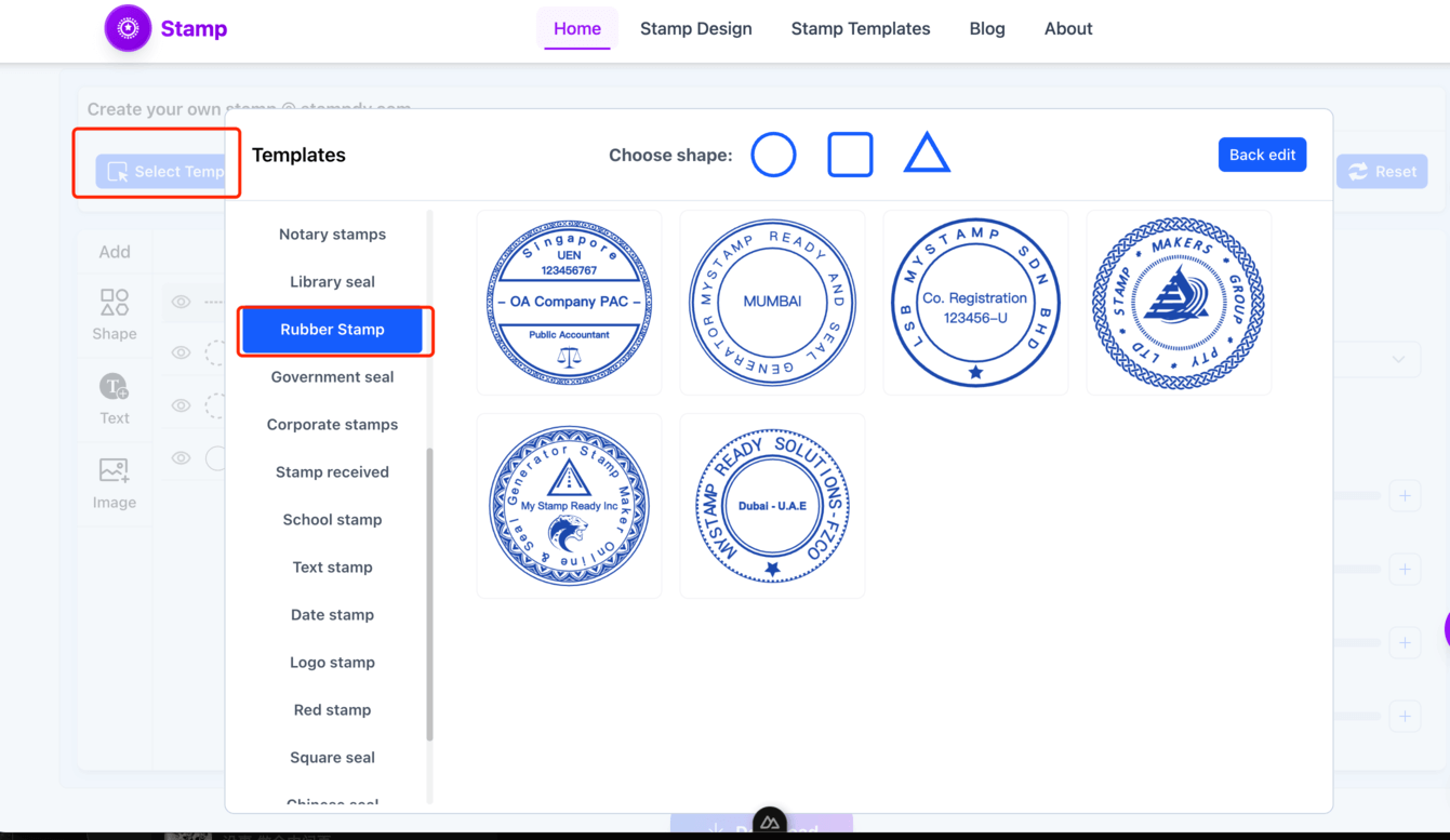 Rubber Stamp templates UI
